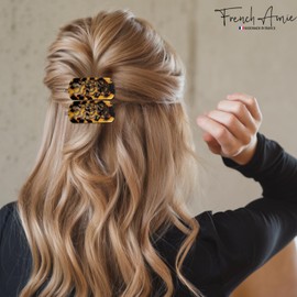 French Amie Swirls 2 ¼” Celluloid Handmade Snap Hair Clips for Women and Girls - 2 Pieces (Yellow Tokyo)