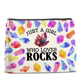 UPNEGE Rock Lover Gifts Makeup Bag Gift for Rock Collector Geologist Geology Just a Girl Who Loves Rocks Cosmetic Bag Zipper Makeup Pouch
