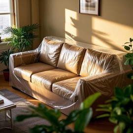 TopSoon Plastic Couch Cover for Storage Dust-Proof Plastic Sofa Cover Waterproof Patio Furniture Cover 134-Inch Wide by 46-Inch Height