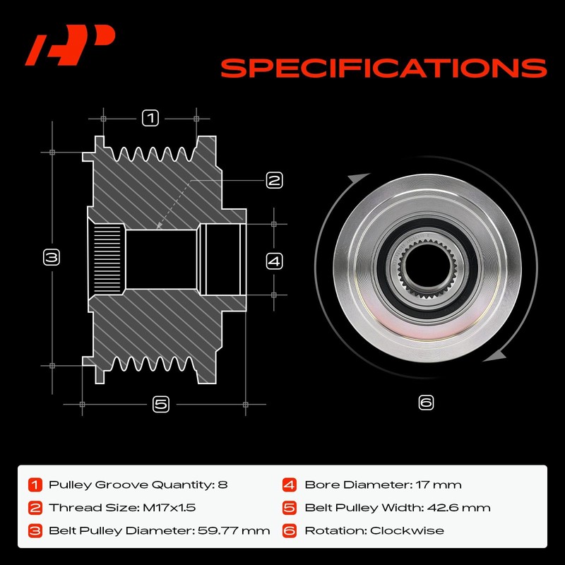 A-Premium Alternator Freewheel Clutch Pulley Compatible with Ram 2500 2012-2016,