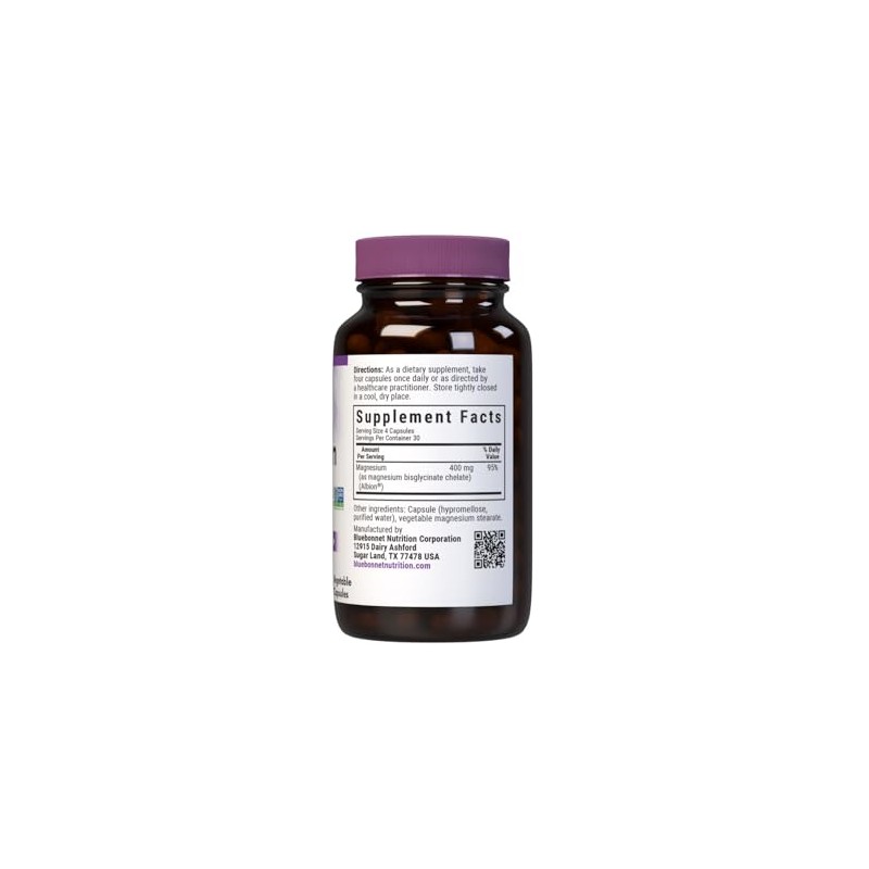 Bluebonnet Nutrition Magnesium Glycinate 400mg Maximum Absorption Mineral Complex Supports
