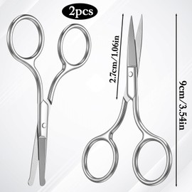 2 Pieces Facial Hair Small Scissors Eyebrow Scissors Professional Nose Hair Scissor Grooming Scissor Curved and Rounded for Man and Woman Trimming Eyebrows Nose Mustache Eyelashes Ear Hairs