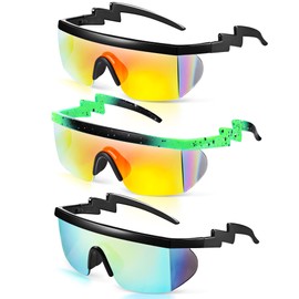 Frienda 3 Pairs Retro Semi Rimless Sunglasses 80s 90s Zigzag Sunglasses Colored Transparent Lens Glasses for Men Women(Fresh Color)