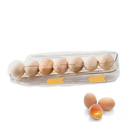 LECINAL Egg Holder for Fridge,Stackable 1-4 Tiers Container,Auto Rolling Fridge Organizer for Refrigerator,Space-Saving Dispenser Holder,Refrigerator Egg Rack Transparent (1 Tier)