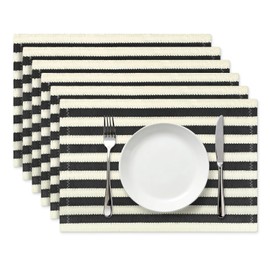 fanquare Boho Rectangular Paper Placemats Set of 6, 12" x 18" Rustic Farmhouse Scalloped Non-Slip Table Mats for Dining Kitchen Decor, Black