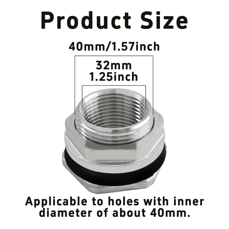 PDETVEO 2PCS 1" Water Tank Connector, Stainless Steel Bulkhead Fitting