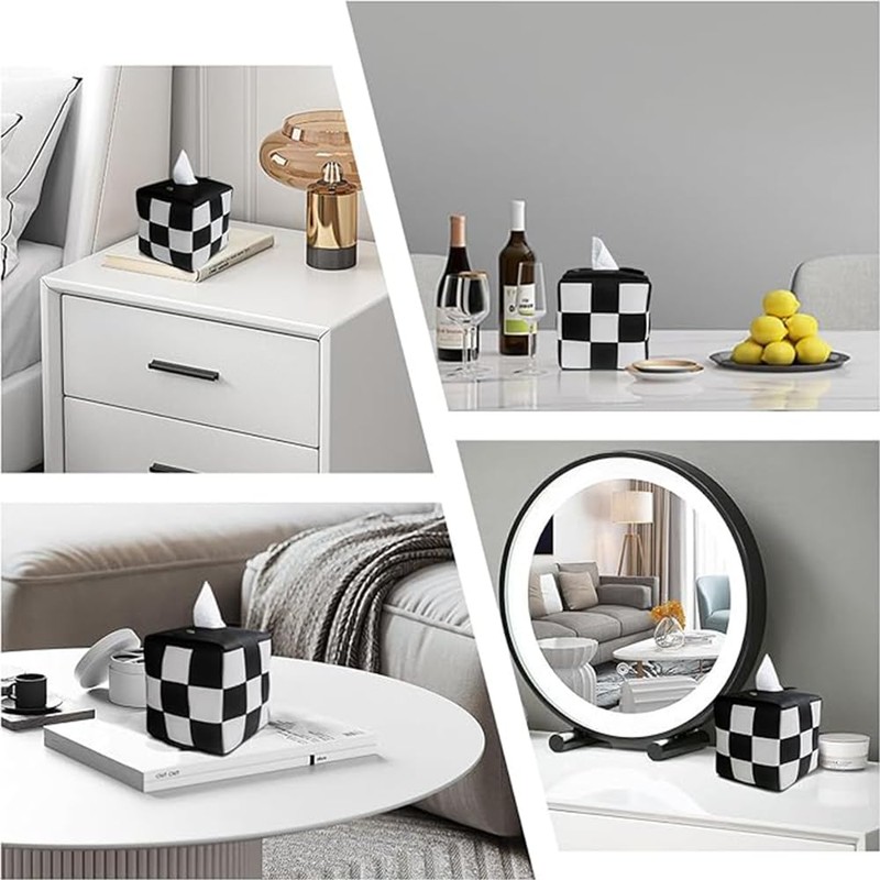 Tissue Box Holder,PU Leather Square Tissue Holder,Cube Tissue Box Covers,Checkered