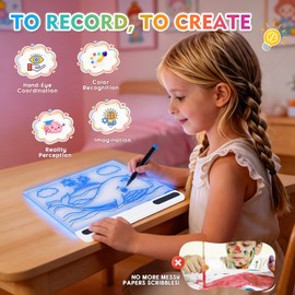 Rechargeable Led Drawing Board, 16" Glow Doodle Light-Up Tablet with 13 Color Effects, Neon Dry Erase Pad with Stand, 7 Markers & Tracing Book, Birthday Holiday Day Gifts Gifts for Kids/Girls/Teens
