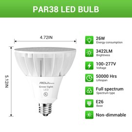 RDJ Bouns 26W Grow Light Bulb for Indoor Plants, E26 Base, 3422LM 300W Equivalent, High PPFD with Optical Lens, CRI95, Seeds and Greens,LED Plant Light Bulb for Growing, Gifts for Gardening Lovers
