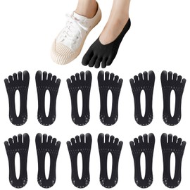 UILYNIU 6 Pairs Toe Socks for Women, No Show Low Cut Liner Socks with Five Finger, Boat Socks Invisible Toe Separator Socks for Bunion Relief (UK, Alpha, M, L, Regular, Regular, Black)