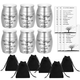 6 Set Small Angel Wings Urns for Ashes - Stainless Steel - Silver - Wing Pattern - Funeral Products
