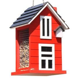 Bird Feeder Bird House For Hanging Wooden Feeding Station Bird House for Wild Birds approx. 14x12x22cm Red