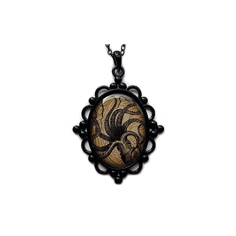 Large Black Framed Octopus Cameo Pendant