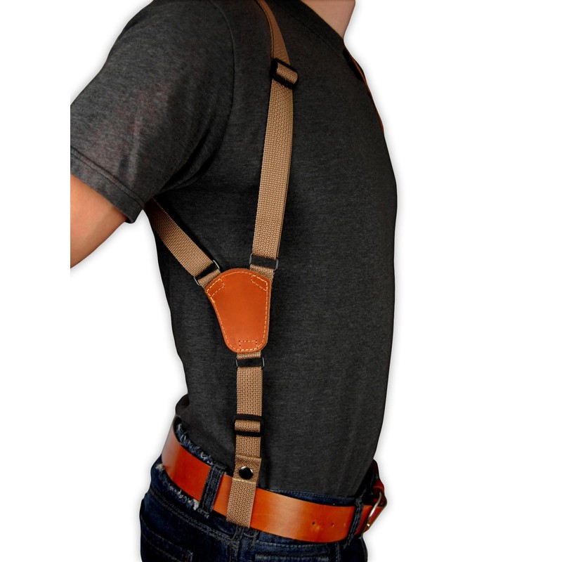 Barsony Saddle Tan Leather Cross Harness Vertical Shoulder Holster for