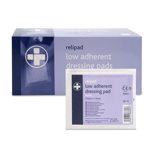 Reliance Medical RELIPAD First Aid Sterile Dressing, 7.5 cm W x 7.5 cm L | Pack of 100 Reliance Medical Low-Adherent, Absorbent Dressing Pads For For Minor Abrasions, Lacerations And Wounds