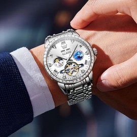 OLEVS Mens Automatic Watch Skeleton Mechanical Diamond Starry Sky Self Winding Luxury Wrist Watch Waterproof Luminous