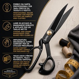 IPEA Forbici da Sarta professionali con Lame in Acciaio al Manganese e Impugnatura Super Comfort per un Uso Prolungato – 21 cm (8" pollici) – Forbice da Sarto per Taglio Tessuti, Vestiti, Sartoria