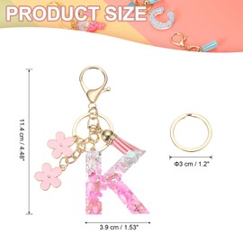 [PATIKIL] Alphabet Initial Letter Key Chain Tassel Flower Letter K Pendant Decoration Resin Cute Key Chain for Women Key Purse Handbag Bag Accessories Pink, Pink