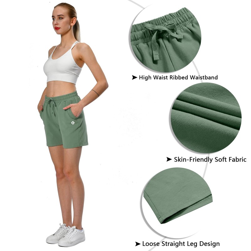 Ksmien Bermudas de algodón de punto para mujer con bolsillos