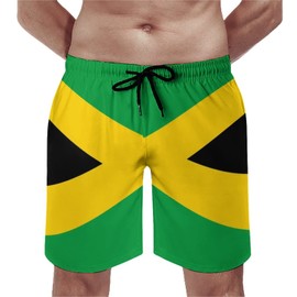Homokoir Mens Jamaican Flag Swim Trunks Quick Dry Board Shorts with Mesh Lining,Color1,M