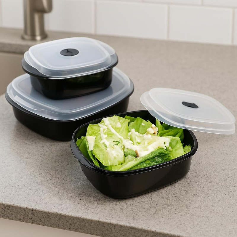 Reston Lloyd Nesting Microwave Containers, Set of 3, Adjustable Steam