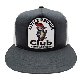 Little Pecker Club Flat Bill Trucker Mesh Snapback Cap Hat Gray & White Embroidered Patch