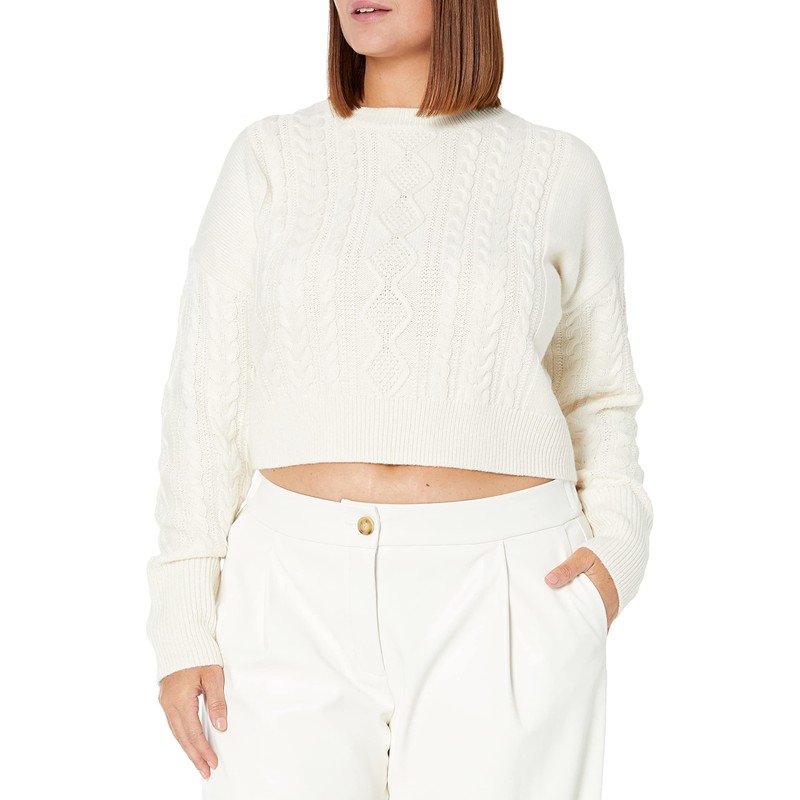 The Drop Waylon Cropped Cable Knit Jumper, Whisper White, XXL