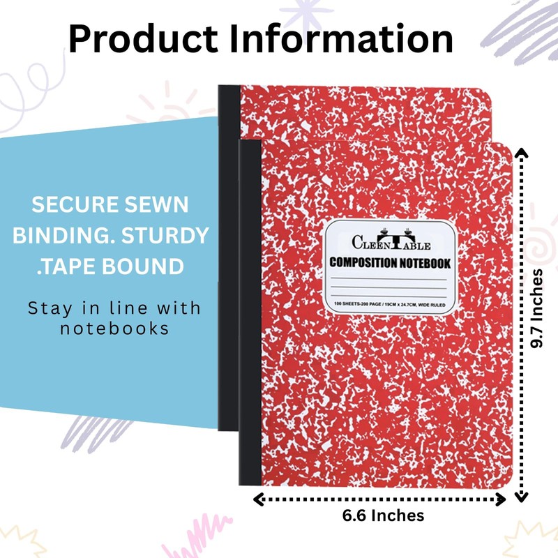 CLEENTABLE Composition Notebook 8 Pack - Hard Cover, College Ruled