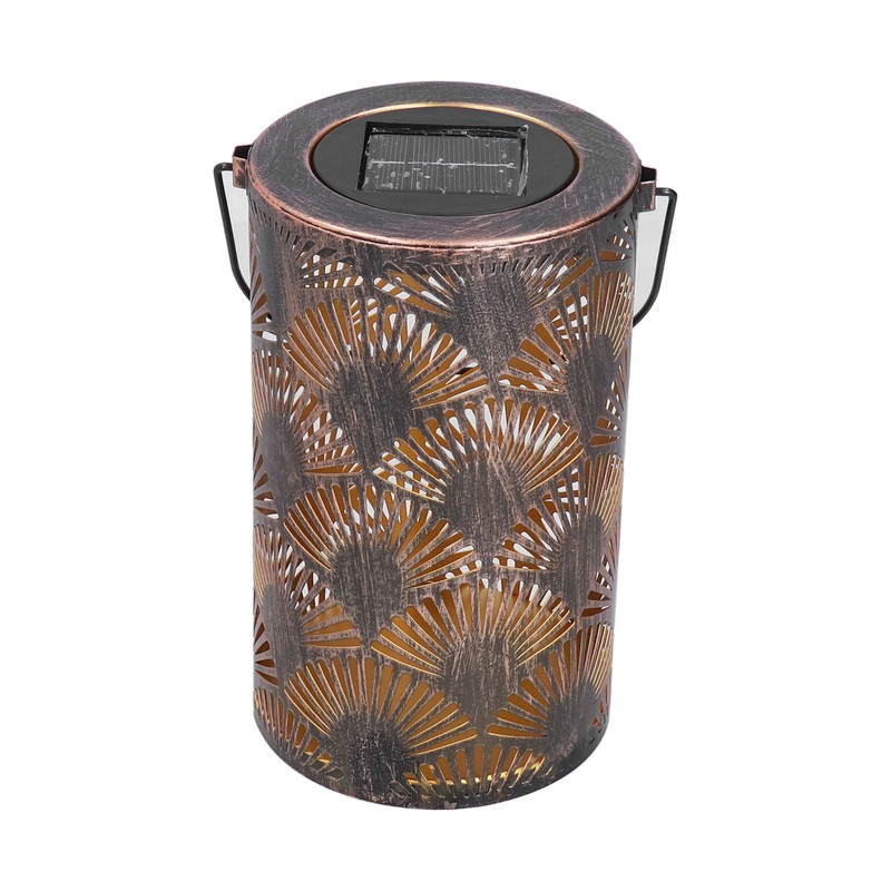 LED Solar Lantern Retro Iron Hollow Portable Warm Light Outdoor