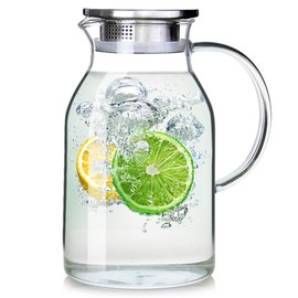 88OZ Glass Pitcher with Lid and Spout，High Heat Resistance Pitcher Water Jug for Hot/Cold Water & Iced Tea Wine Coffee Milk and Juice Beverage Carafe (88OZ2.6L)