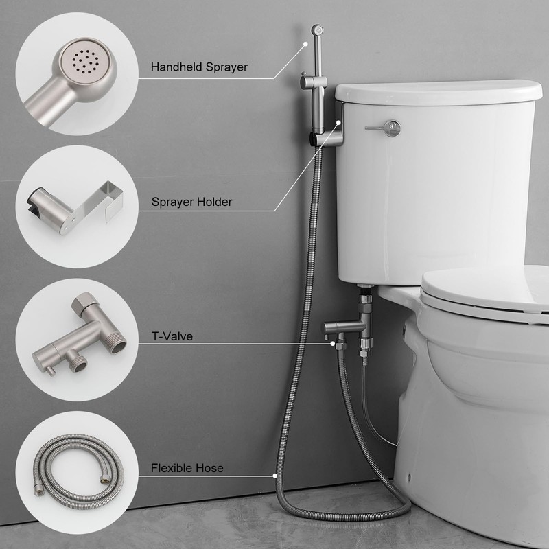 Greenspring Brushed Nickel Handheld Bidet Sprayer Attachment for Toilet Adjustable