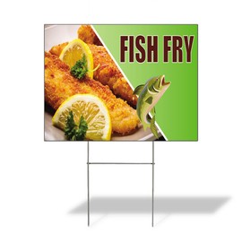 Weatherproof Yard Sign Fish Fry Outdoor Advertising Printing B Green Lawn Garden Seafood 24x18 Inches 2 Sides Print
