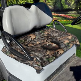 Suobstales Deer Hunting Camo Print Golf Cart Seat Covers Summer Anti-Hot Golf Cart Seat Towel Blanket with Holes, Universal Fit 2-Person Golf Cart Seat Club Car Seat Covers