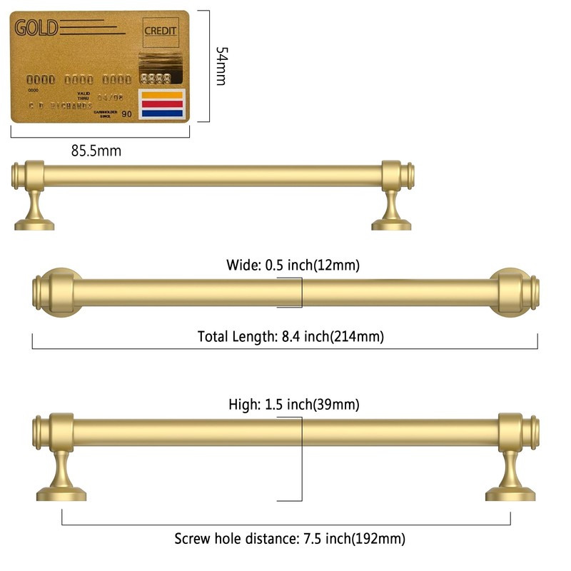 Amerdeco 10 Pack Brushed Gold Cabinet Pulls 7.5 Inch Hole