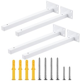 Glarks 4 Pack 12 Inch White Shelf Brackets, Industrial Floating Shelf Bracket, Wall Mounted Heavy Duty Rustic Shelf Brackets with Screws and Anchors for Shelves Support DIY