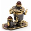 Brass Amber Figurine souvenir of Russian Samovar Teapot set souvenir