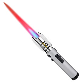 Torch Lighter, Refillable Butane Windproof Jet Flame Super Large Torch Lighter, Straight Bright Fire Adjustable Red/Blue Cool Flame & Safety Lock for Camping, BBQ, Baking, Outdoor, Gifts