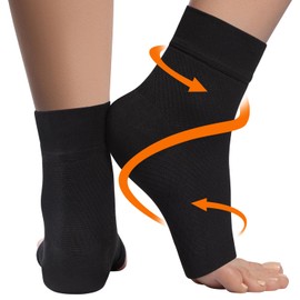KEMFORD Ankle Compression Sleeve - Plantar Fasciitis Braces - Open Toe Compression Socks for Swelling, Sprain, Neuropathy, Arch Support for Men and Women - 20-30mmhg, M 2-Pack, Black