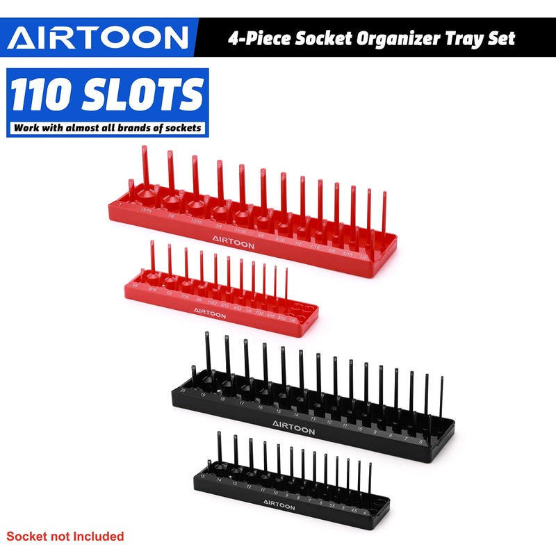 AIRTOON 1/4-Inch & 3/8-Inch Drive Socket Organizer Trays, 4-Piece SAE