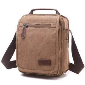 TELOSPORTS Multi-Pocket Messenger Bag for Men Women，Canvas Crossbody Shoulder Bags Vintage Satchel for Travel Work Business（Coffee))