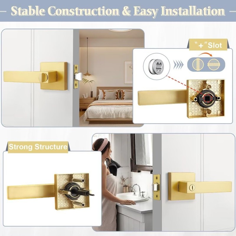 NIZADO Door Handles Interior for Bathroom and Bedroom, Gold Privacy