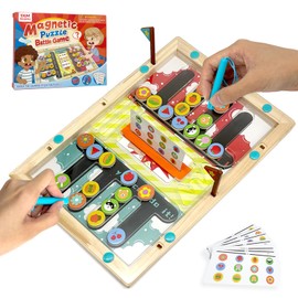 Magnetic Puzzle Battle Game - Montessori Wooden Color Sorting Activities Sensory Toys - Toddler Fine Motor Skills Toys for Boys Girls 3 4 5 6 7 Years Old - Autistic Puzzle Maze Game Present for Kids