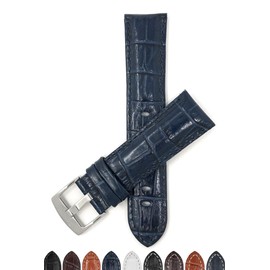Bandini Extra Long (XL) 18mm Mens Italian Leather Watch Band Strap - Blue - Alligator Pattern