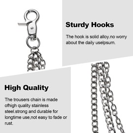 Enwaen Pants Chain for Men, Cool Wallet Triple Chains Belt Hip Hop Punk Jeans Pocket Chains Goth Accessories for Women