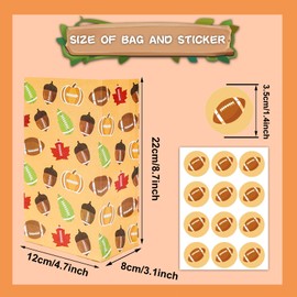 AnyDesign 24Pcs Thanksgiving Gift Bags Fall Football Treat Bag with Stickers Kick Off into Fall Party Favor Bags Turkey Sport Goodie Candy Bags for Autumn Harvest Birthday Party Supplies