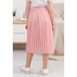 GORLYA Girls Chiffon Pleated Elastic High Waist A-Line Boho Swing Maxi Long Skirt 4-14T (GOR1115,Pink,14Y)