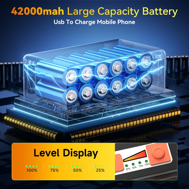 500W Led Work Light Rechargeable,42000MAh Solar Portable Light, 42000LM Magnetic