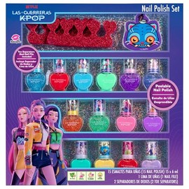 Set Esmaltes de Uñas para Niñas Las Guerreras Kpop, 15 Colores Desprendibles a Base de Agua, Separadores de Dedos, Lima Incluida, No Tóxico, Libre de 