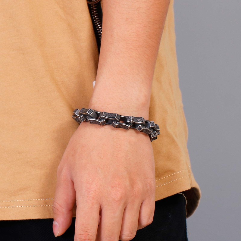 Klapgo Wave Engraved Chain Men's Stainless Steel Bracelet Black