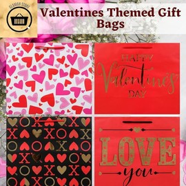 A1U Large Horizontal Valentine's Themed Gift Bags 10x12 in Home Party Favor Gifts Goody Treats Present Wrapping Bag Supply for Valentine Day Wedding Anniversary Birthday Set of 4 with HFW Bonus Gift